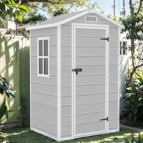 床板付 物置 屋外収納庫 樹脂製大型収納ボックス コンパクトサイズ1900L大容量 防水耐候設計 床板付き天窓観音扉 家庭庭園ガーデンツール収納庫 4e5f83e6