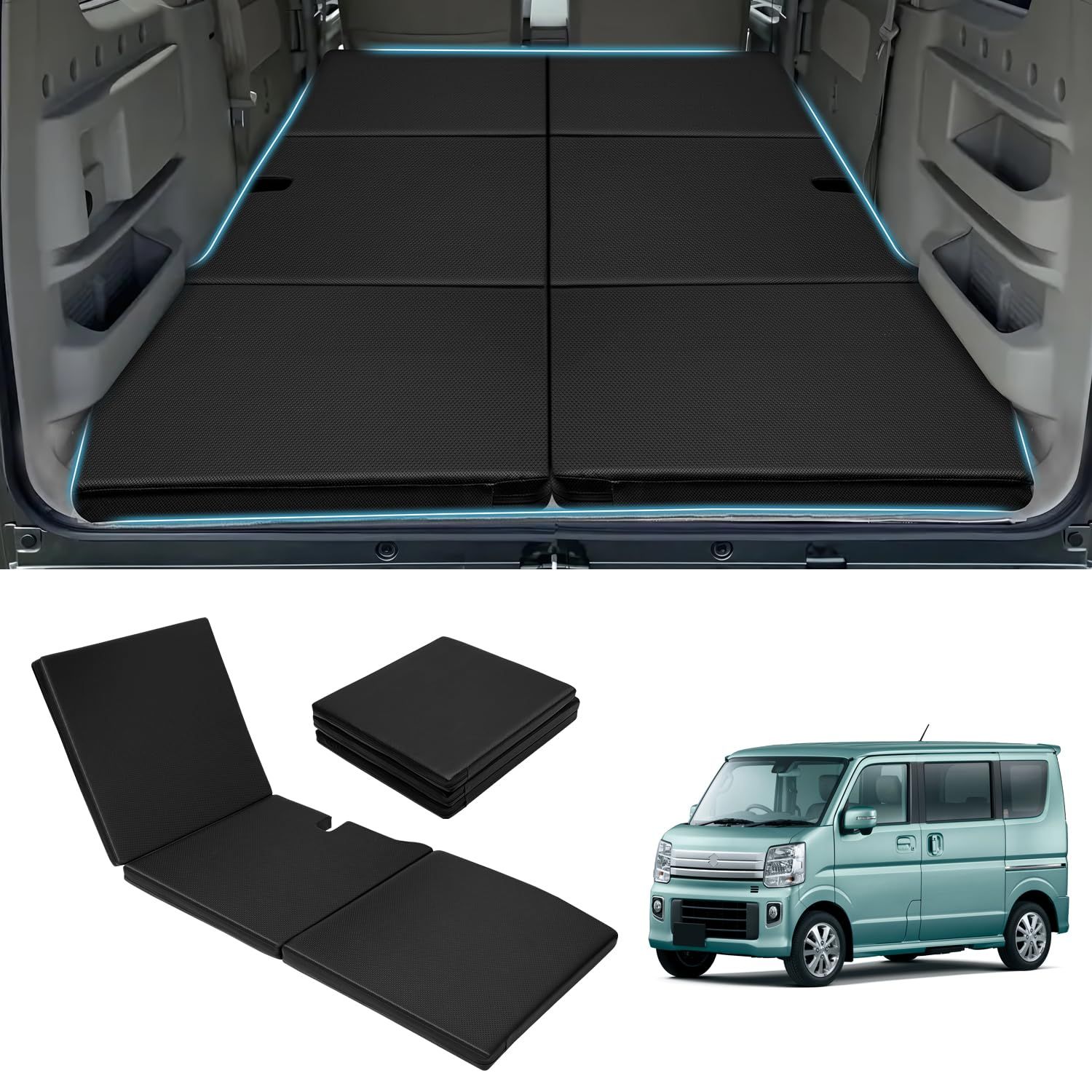 GIMUYA スズキ エブリイワゴン DA17W 車中泊マット 折りたたみ式 EVERY WAGON ベッドキット 段差解消 快適睡眠 軽量 防水 設計 仮眠 防災 PVC 高密度ウレタン 助手席 運転席併用 ブラック 1PCS