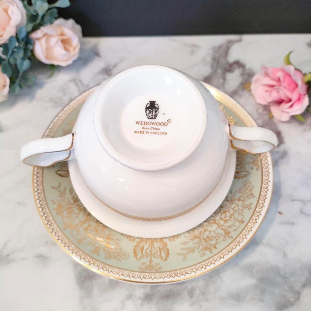  ウェッジウッド セージグリーン ゴールド スープカップ＆ソーサー 北欧食器 カップ ソーサー コーヒー ティーカップ