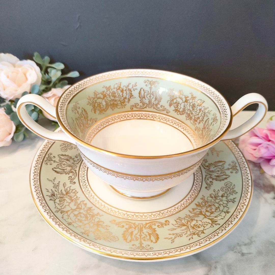 ウェッジウッド セージグリーン ゴールド スープカップ＆ソーサー 北欧食器