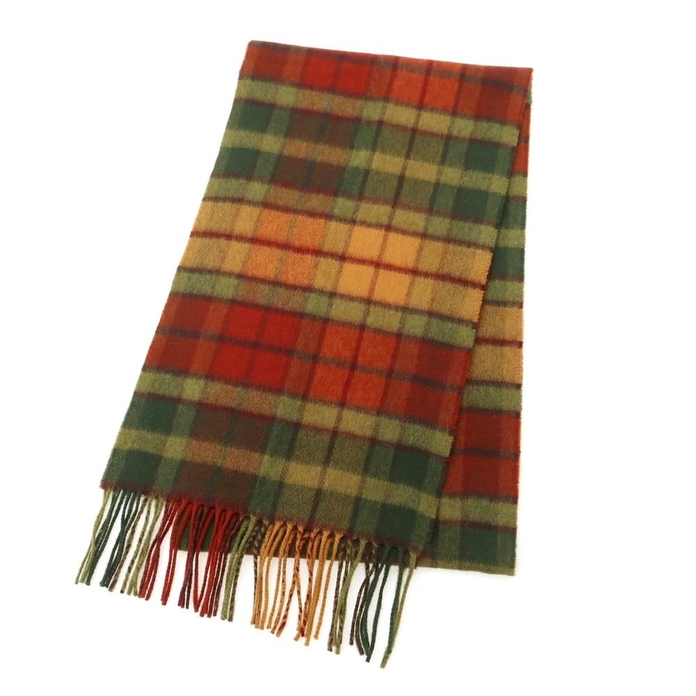 ジョンストンズ JOHNSTONS カシミヤ チェック マフラー カーキxブリックレッド メンズ