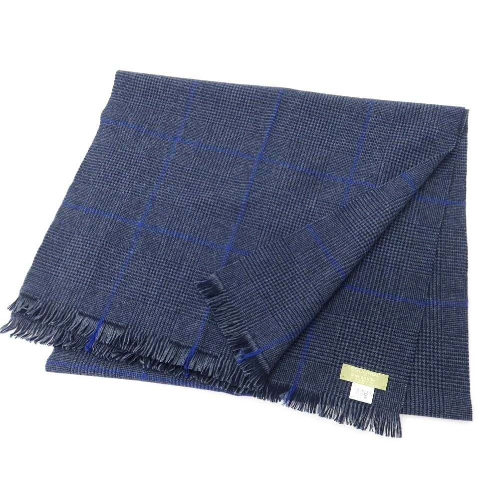 ジョシュアエリス Joshua Ellis ウール チェック マフラー グレーxネイビー メンズ