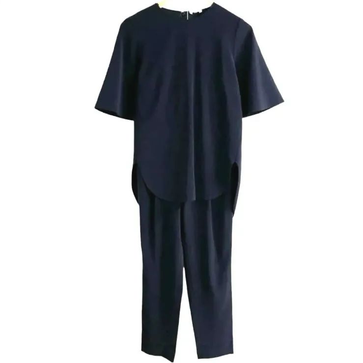 ENFOLD エンフォルド ラウンドヘムプルオーバー ゴムジョッパーズパンツ 半袖 パンツ セットアップ 38 ネイビー 濃紺