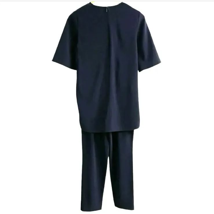 ENFOLD エンフォルド ラウンドヘムプルオーバー ゴムジョッパーズパンツ 半袖 パンツ セットアップ 38 ネイビー 濃紺