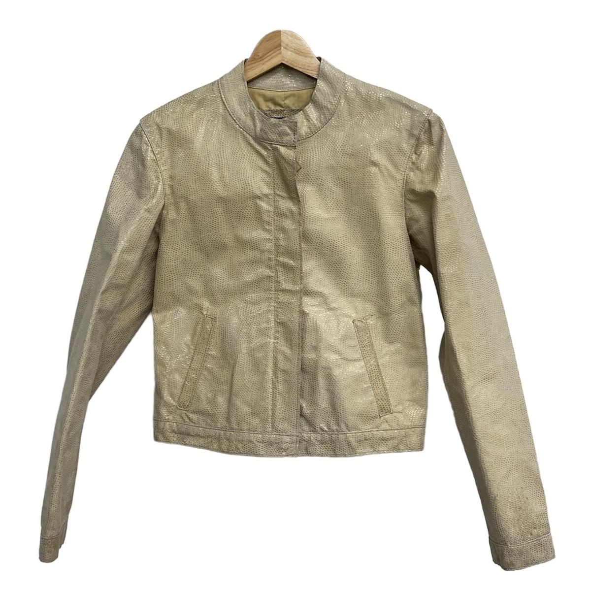 ARMANIJEANS アルマーニジーンズ ライダースジャケット サイズ40 M レディース - ベージュ 長袖 レザー ジップアップ 春 秋