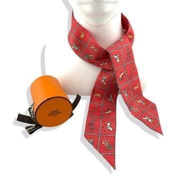 エルメス HERMES ツイリー 馬着 レッド キャメル ブラウンブルー