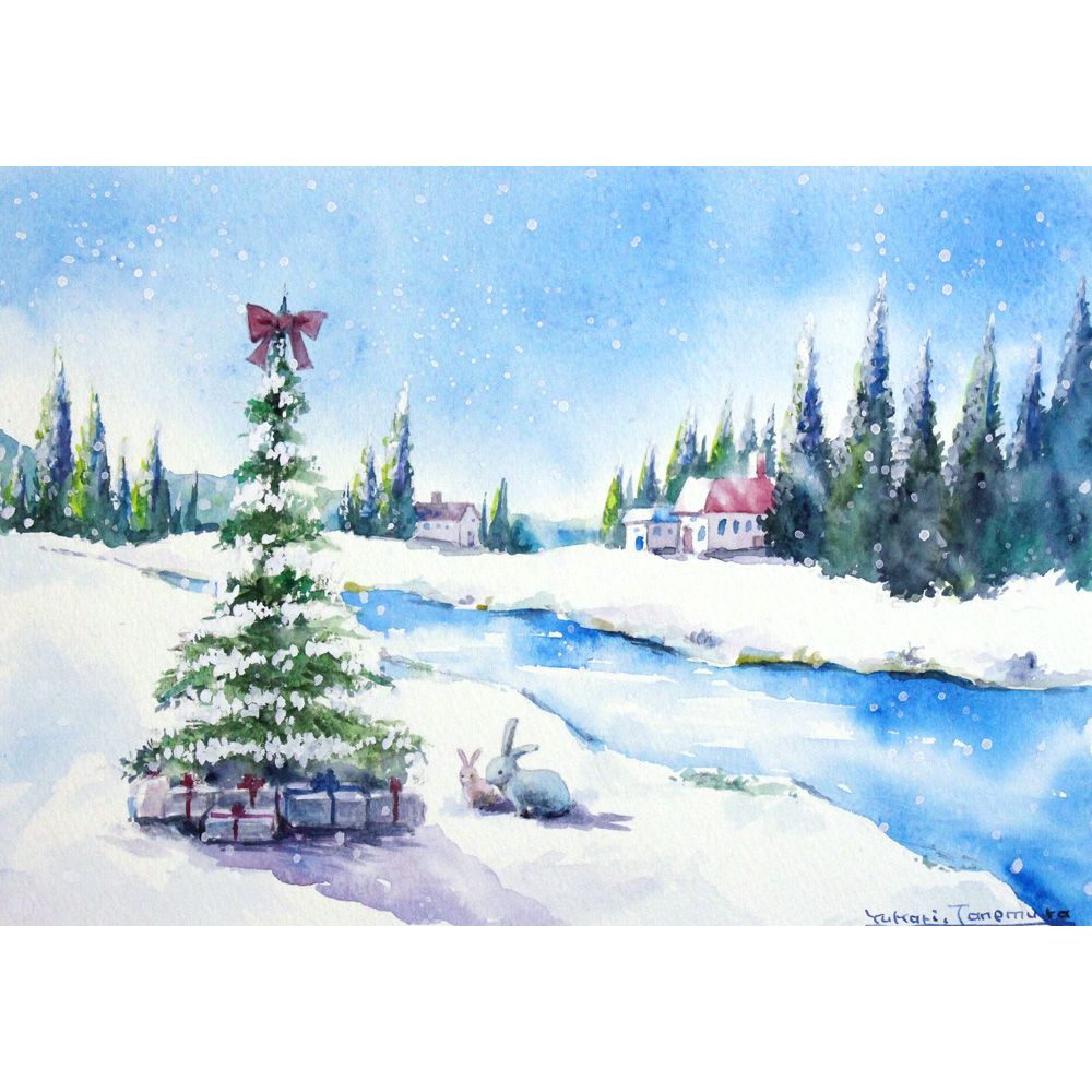 月兎 Tsukito ︎︎さま 原画 雪の日に SMサイズ 水彩画 2777