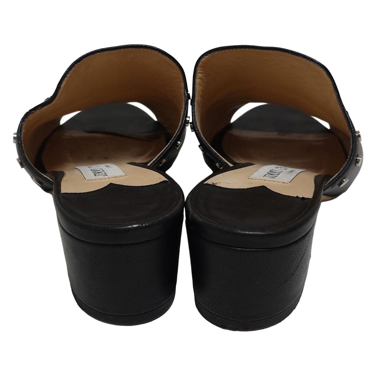  JIMMY CHOO ジミーチュウ ミュール レディース - 黒 スタッズ レザー ミュール サンダル ミュール