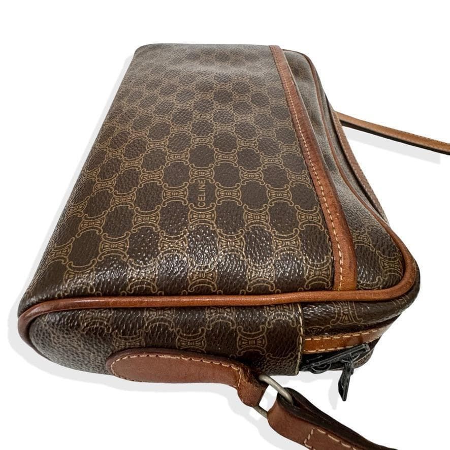 美品✨セリーヌ　ショルダーバッグ　レザー　PVC マカダム　ロゴ金具　トリオンフ CELINE セリーヌ マカダム トリオンフ ブラゾン PVC×レザー 筒形