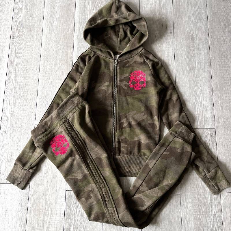 Hydrogen Womens XS Zip Hoodie Setup Tracksuit Skull Print Camo Camouflage ハイドロゲン ジップパーカー セットアップ スカルプリント レディース XS カモフラ