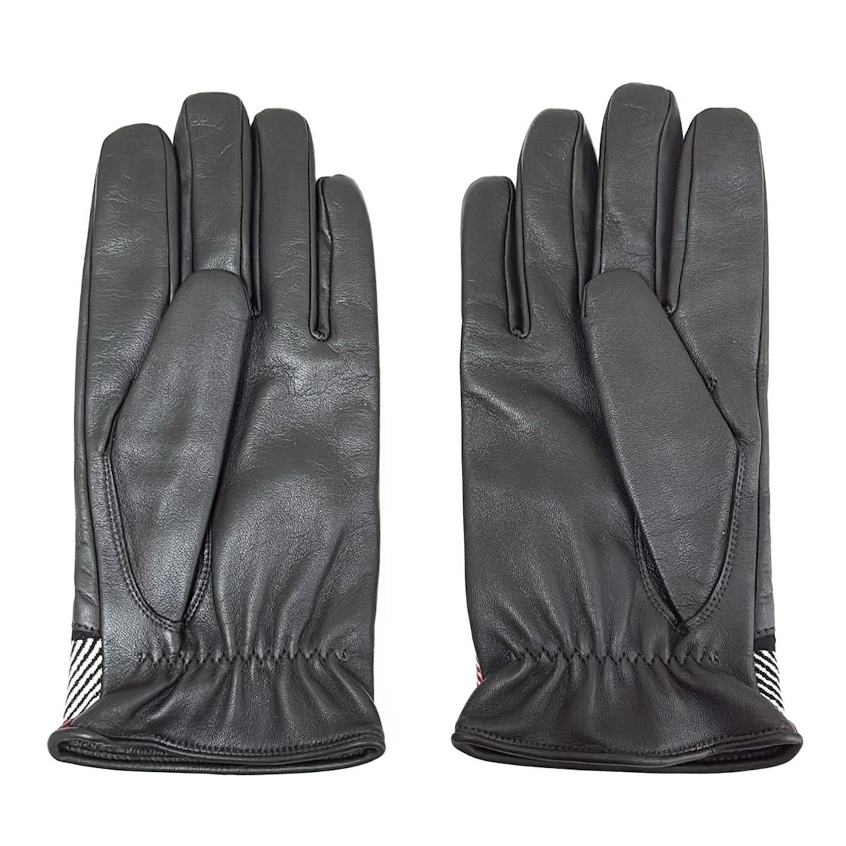  BLACK LABEL CRESTBRIDGE ブラックレーベルクレストブリッジ 手袋 メンズ - 黒×アイボリー×レッド チェック柄 ウール カシミヤ レザー 手袋 小物