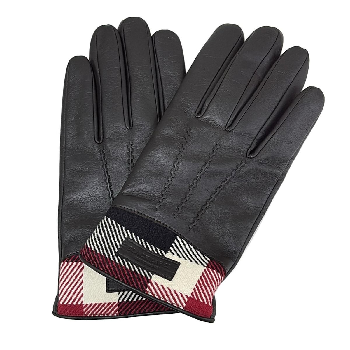 BLACK LABEL CRESTBRIDGE ブラックレーベルクレストブリッジ 手袋 メンズ - 黒×アイボリー×レッド チェック柄 ウール カシミヤ レザー