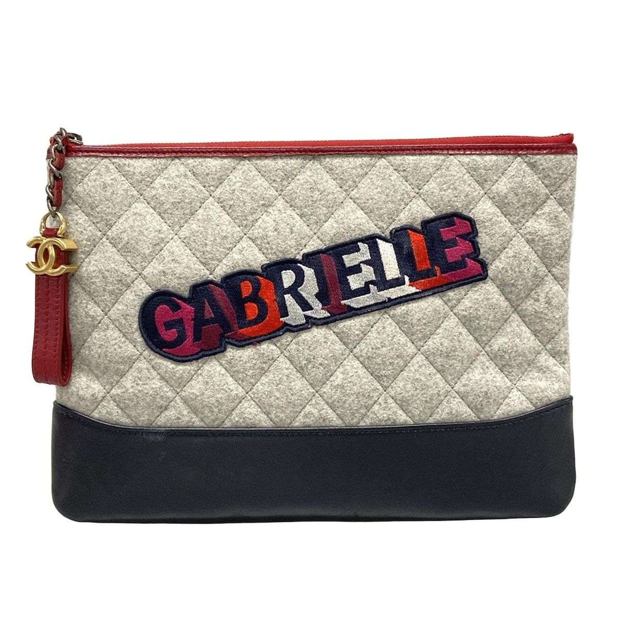 CHANEL シャネル クラッチバッグ マトラッセ ライトグレー×ダークネイビー×マルチ GABRIELLE ウール レザー