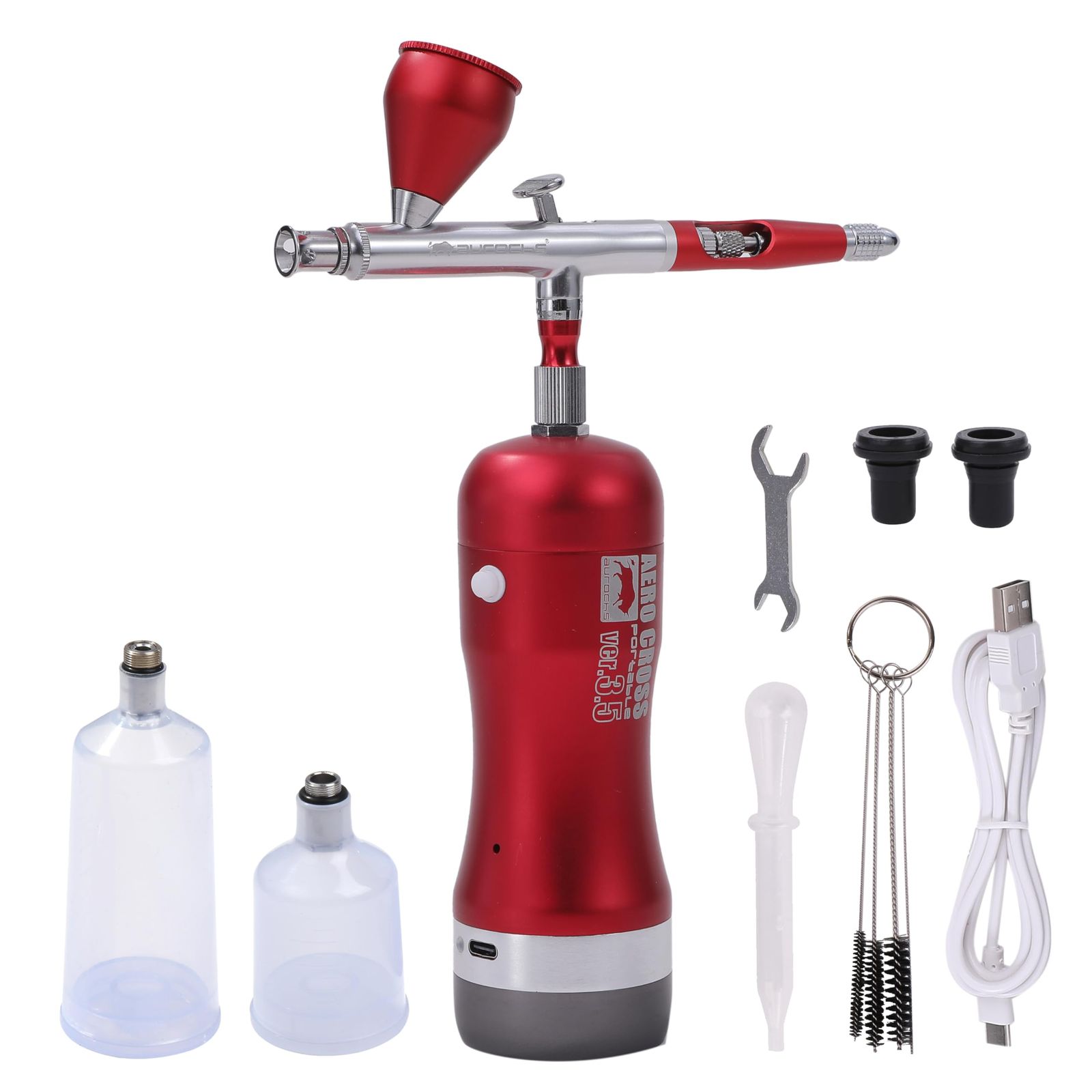 aurochs 充電式 エアブラシ エアロクロス コードレス ver.3.5 EM ダブルアクション ハンドピース コンプレッサー 口径 0.4mm ビギナー USB type-C 小型 プラモ 模型 塗装 アート ペイント