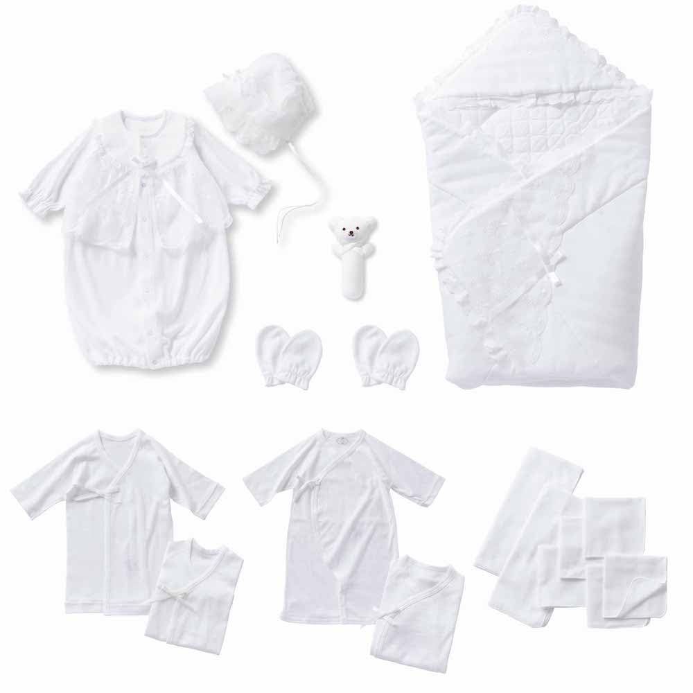 クリーム デ ココ ブーケ柄 出産準備 17点 セット ツーウェイオール 帽子 アフガン ミトン ニギニギ バス ガーゼ ハンカチ 短肌着 ツーウェイ肌着 産後 ベビー 新生児 赤ちゃん ギフトセット オフホワイト 50-70cm