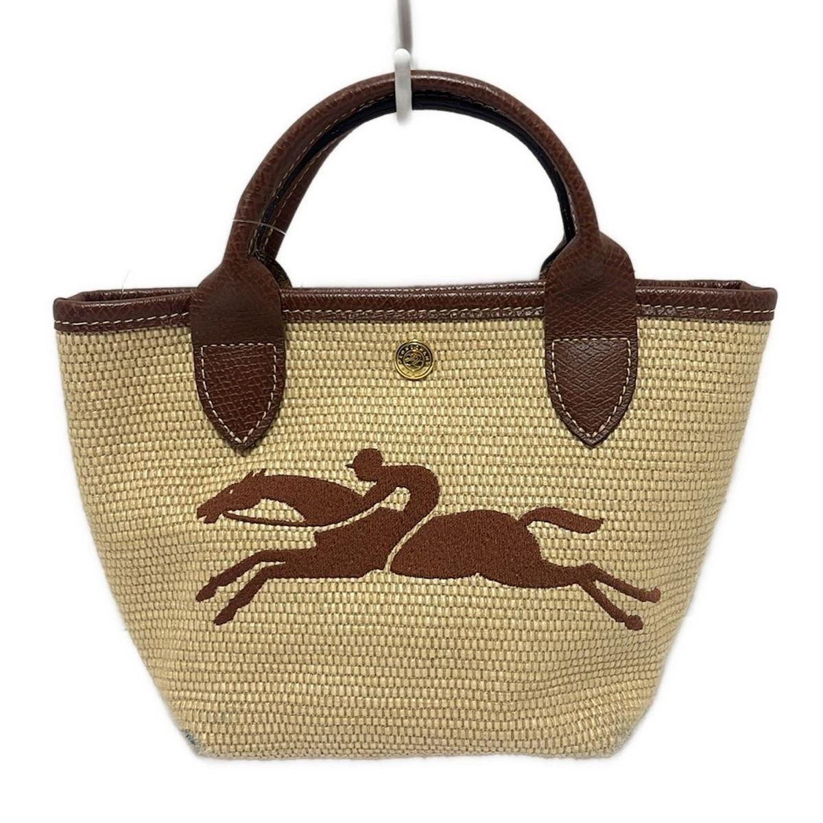LONGCHAMP ロンシャン トートバッグ ル パニエ プリアージュ ベージュ×ブラウン 刺繍 ミニバッグ レザー