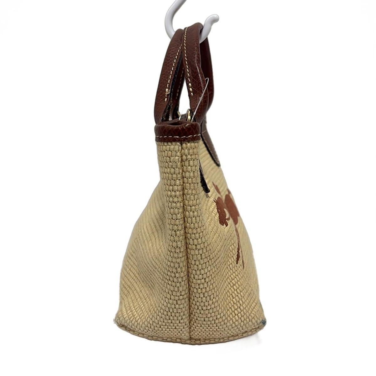 LONGCHAMP ロンシャン トートバッグ ル パニエ プリアージュ ベージュ×ブラウン 刺繍 ミニバッグ レザー