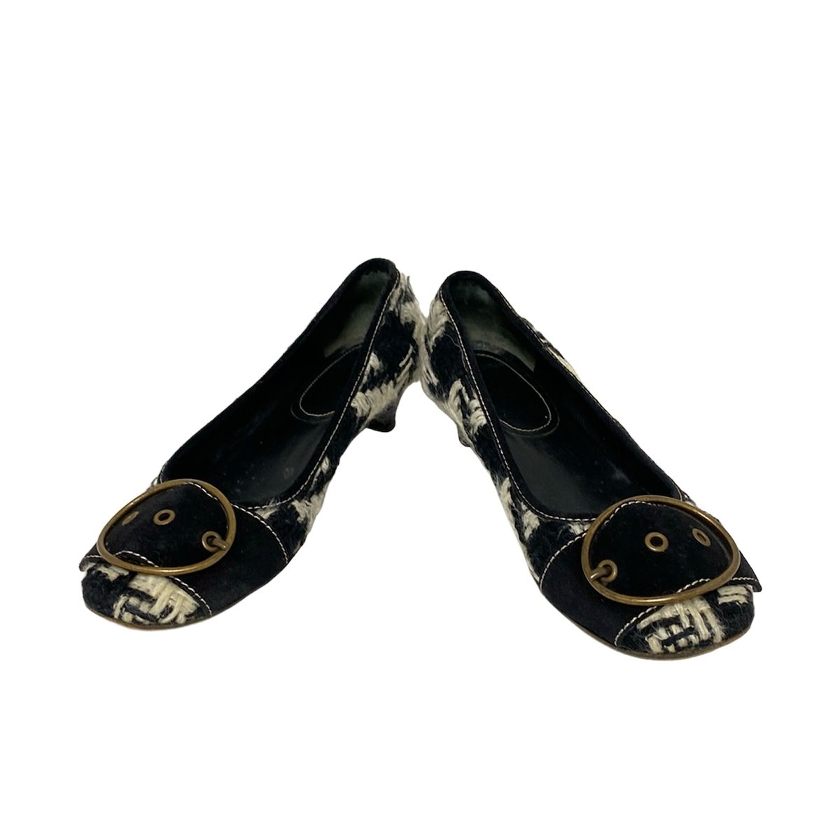 miumiu ミュウミュウ パンプス 36 1 2 レディース - 黒×白 ベルト ウール