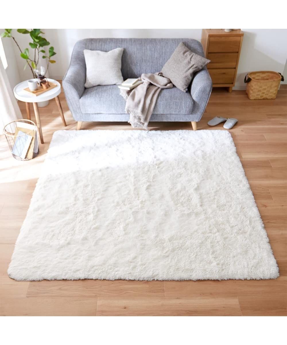 ニッセン 優しいオフホワイトのふわふわシャギーラグ 約185×280 5mm ホワイト