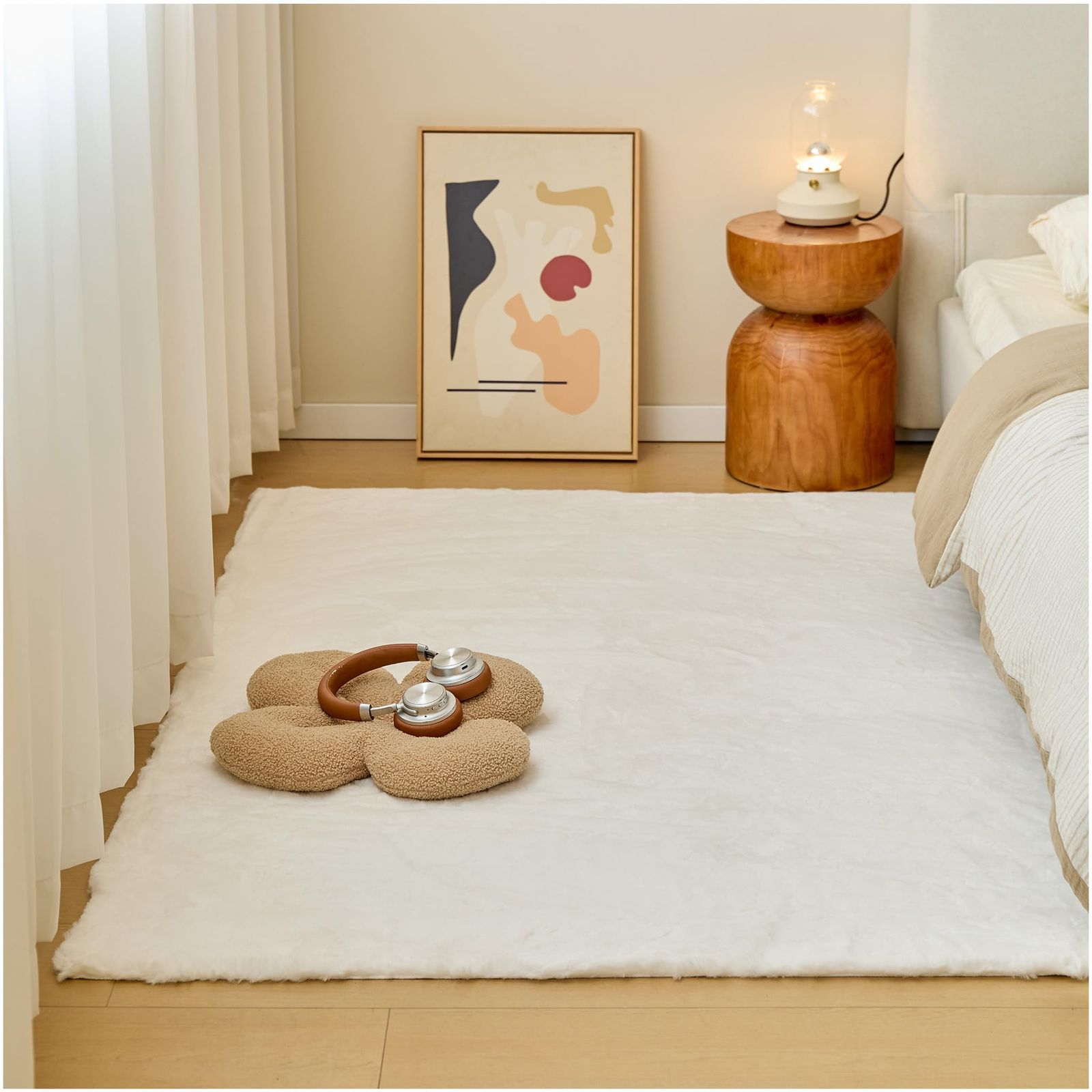 北欧風 カーペット ピュアホワイト ラグ 120×180cm 約1畳 無地 モダン ふわふわ なめらか ラグマット リビング ベッドルーム 子供部屋 フローリング対応 裏面スエード調 滑り止め シリコンドット 厚手 フロアマット 並行輸入品