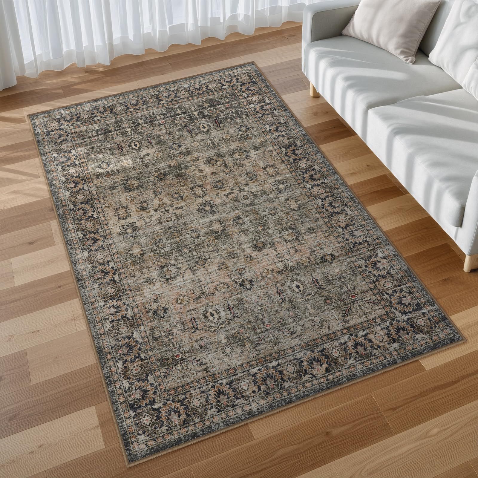 HAOCOO ラグ 洗える 120×160cm オールシーズン適用 ペルシャ風 ラグマット 1.5畳 ふわふわ 滑り止め ホットカーペット対応 防ダニ 防臭 軽量 防音 リビング 寝室 デスクマット ダイニングマット チェアマット アンティーク 花柄