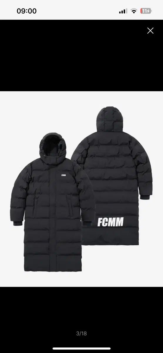 FCMM エフシーエムエム クラブ チーム フットボール ベンチ ダウンジャケット ロング丈 ブラック