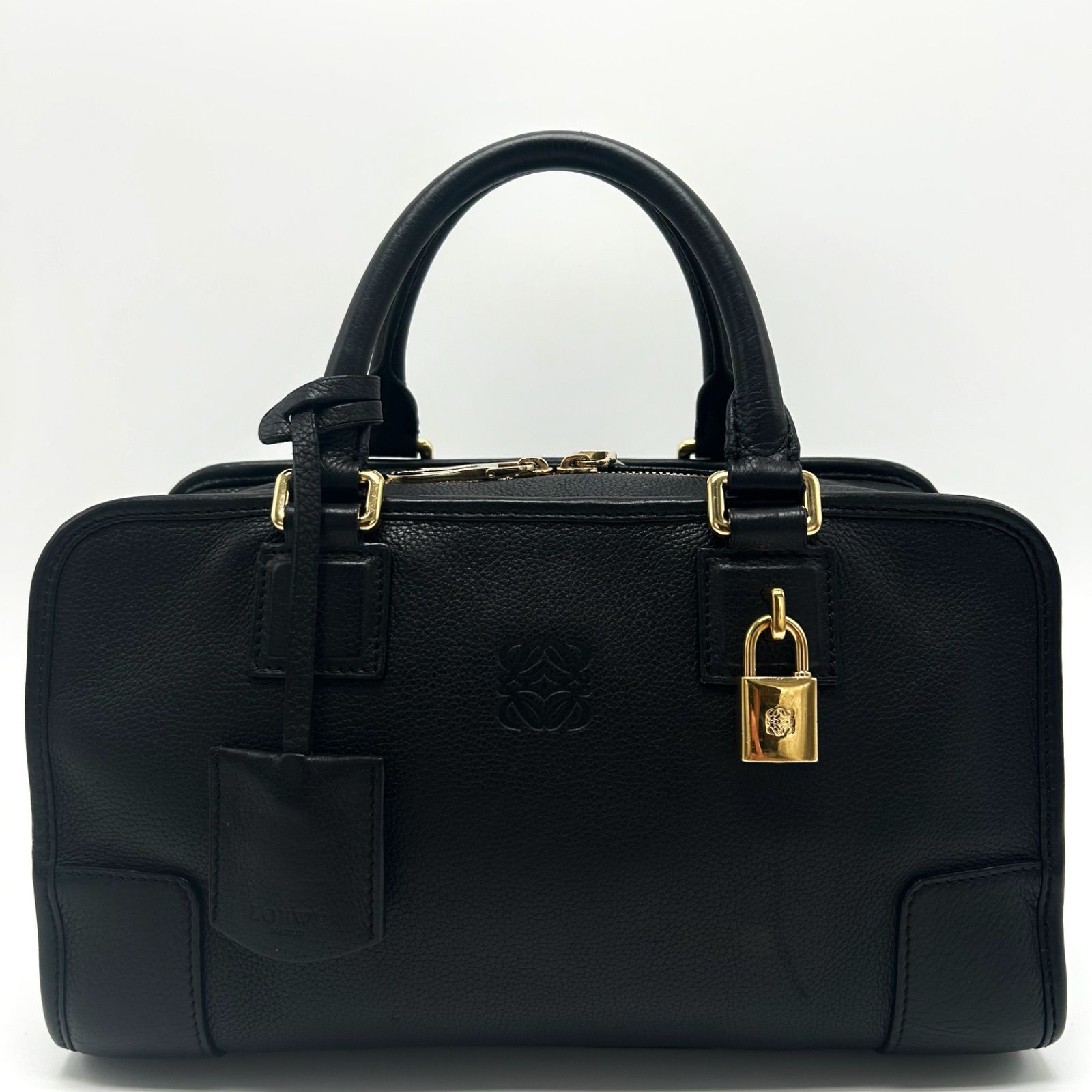 LOEWE ロエベ アナグラム アマソナ28 ハンドバッグ 2WAY ミニボストン ショルダー 肩掛け 斜めがけ ゴールド金具 南京錠 カデナ レザー ブラック メンズ レディース ユニセックス