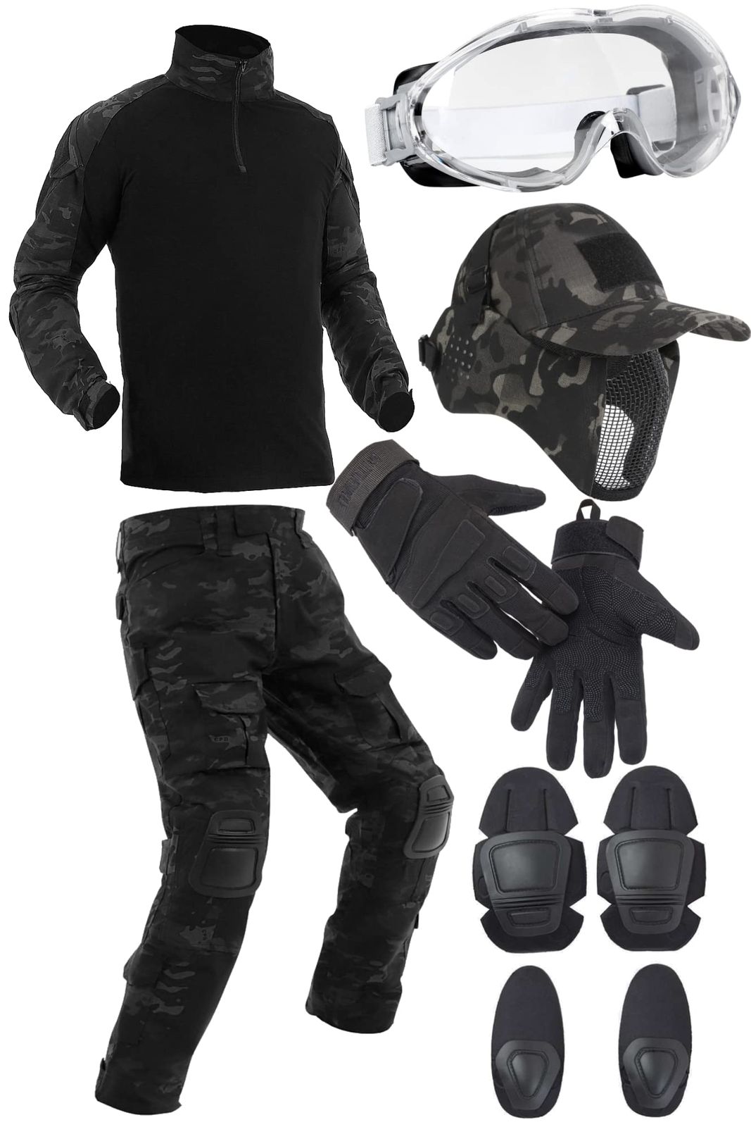エルボーパッド 日本人サイズ ウェア レディース メンズ ニーパッド付き シャツ コンバットパンツ 帽子 グローブ マスク ゴーグル 戦闘服 装備 日本企業 上下セット 迷彩服 服 サバゲー プロのサバゲーマー推薦 Ren Roof