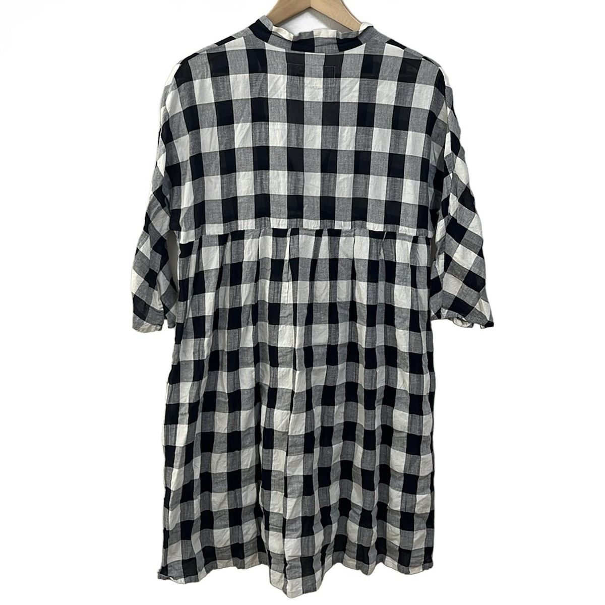 Veritecoeur ヴェリテクール ワンピース サイズF レディース - ダークネイビー×白 七分袖 ひざ丈 チェック柄