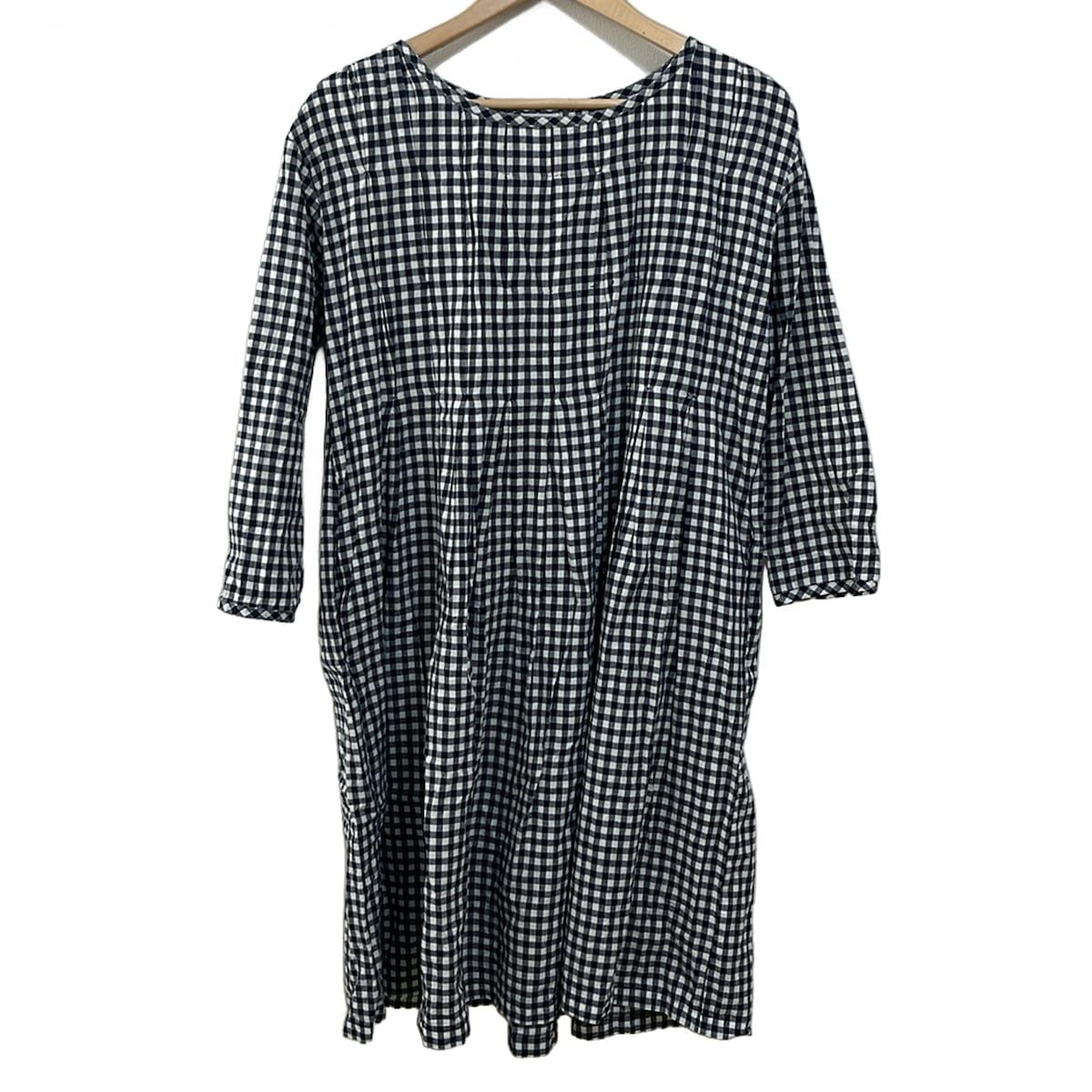 Veritecoeur ヴェリテクール ワンピース サイズF レディース - ネイビー×白 七分袖 ひざ丈 チェック柄