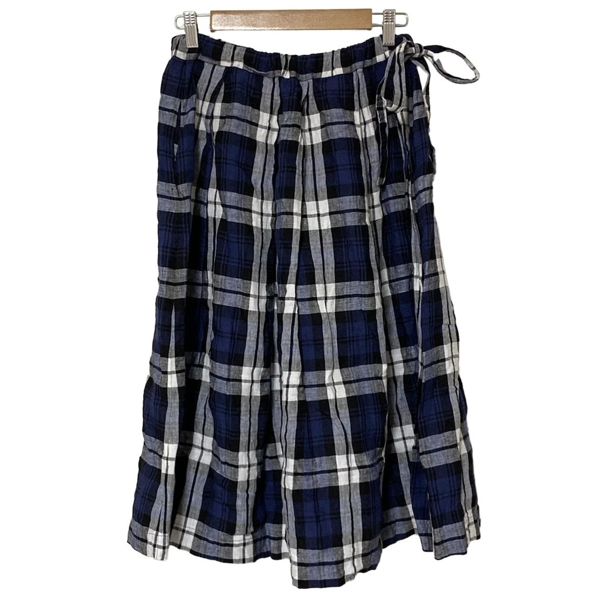 オニールオブダブリン ロングスカート サイズI 40 レディース - ダークネイビー×黒×白 麻 チェック柄 ウエストゴム