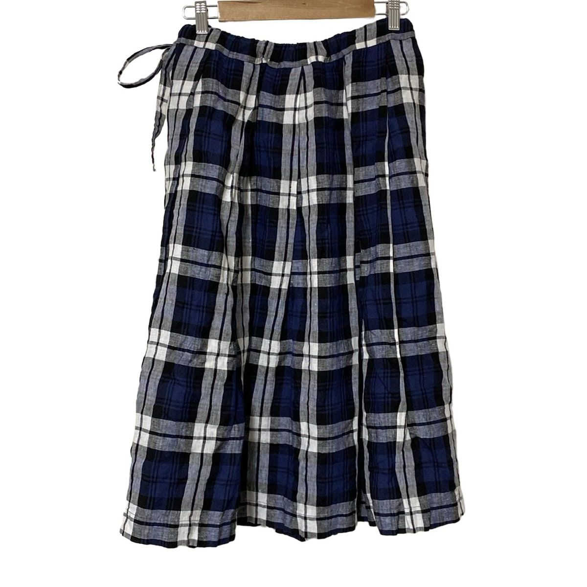 オニールオブダブリン ロングスカート サイズI 40 レディース - ダークネイビー×黒×白 麻 チェック柄 ウエストゴム