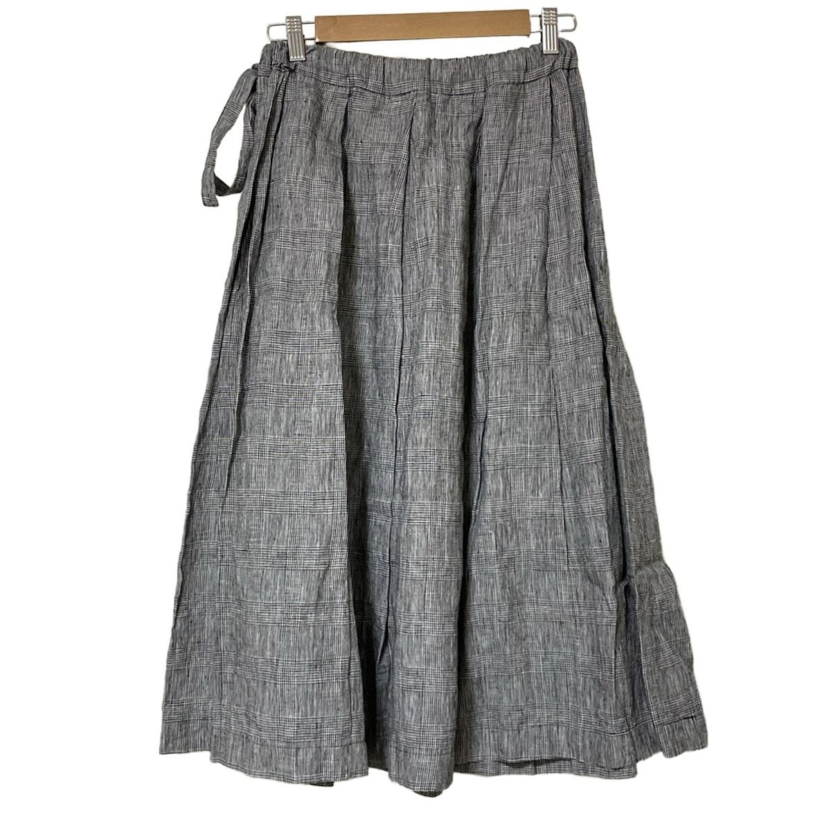 O NEIL OF DUBLIN オニールオブダブリン ロングスカート サイズI 40 レディース - 黒×白 麻 チェック柄 ウエストゴム