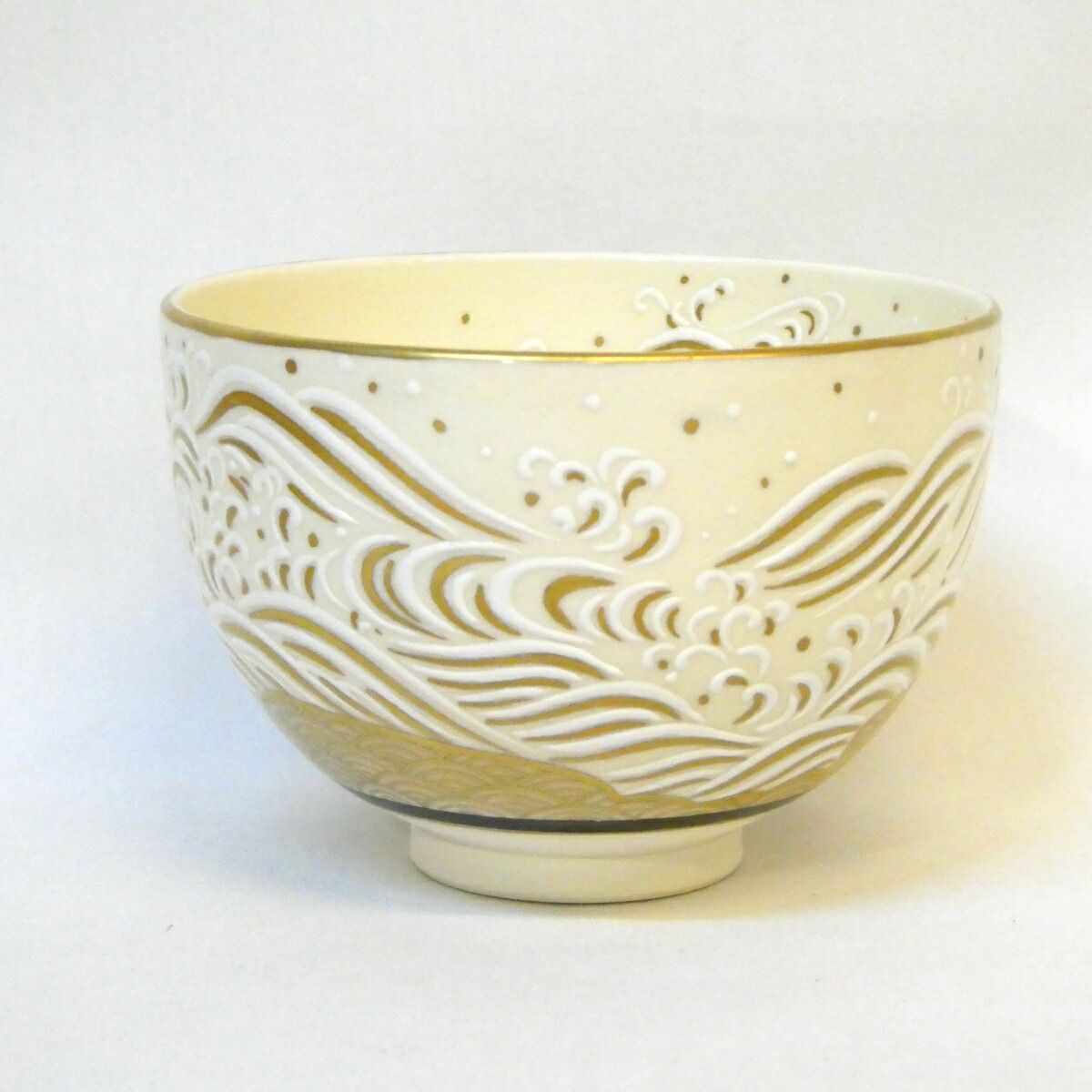 十一月の特売品 清閑寺窯 三代 杉田祥平作 色絵 波画 茶碗 茶道具