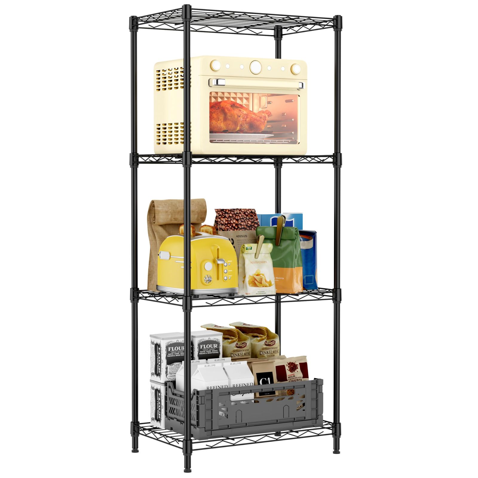 新品 IZEUK スチールラック 4段 固定メッシュ棚 収納棚 防錆加工