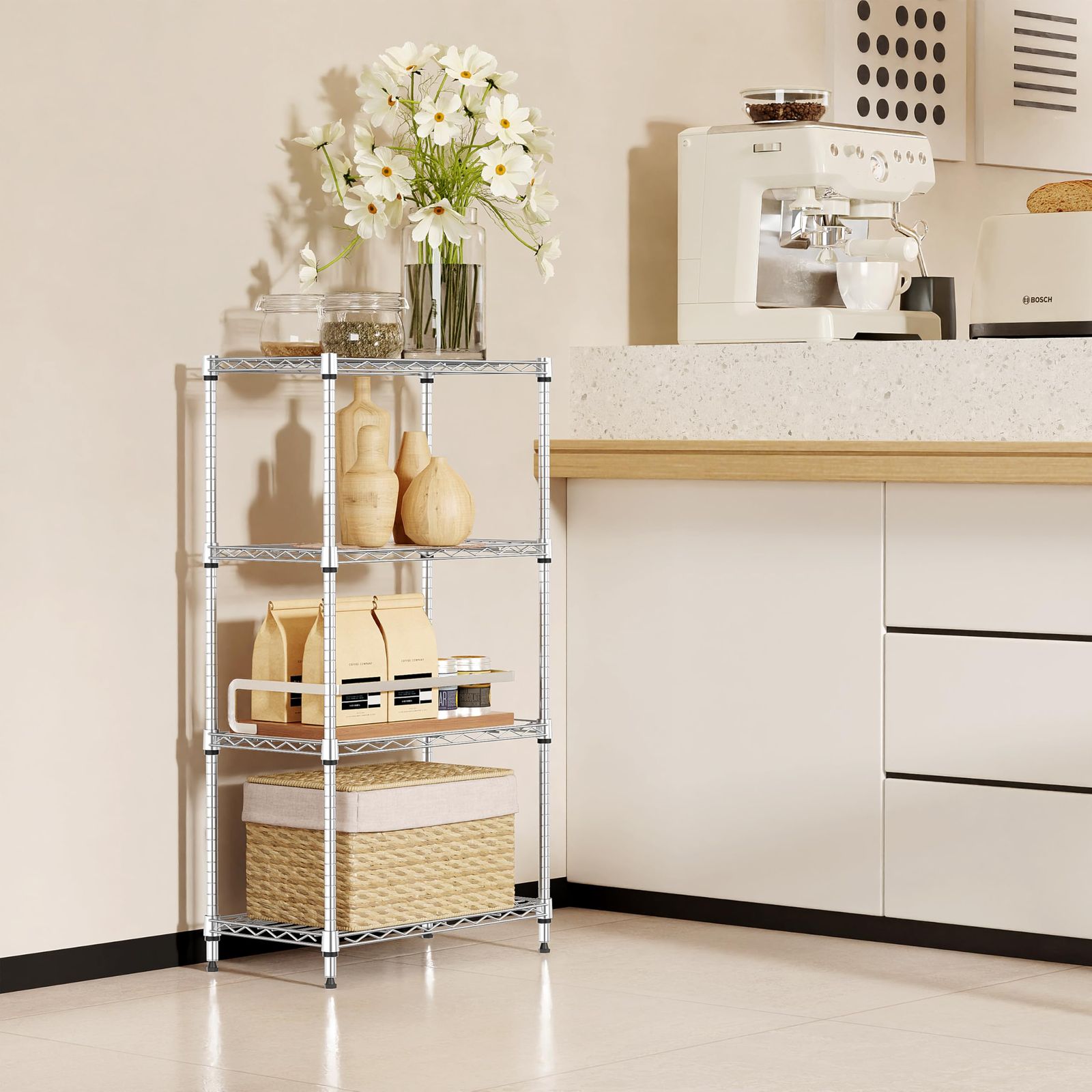 IZEUK スチールラック 4段 高さ伸縮メッシュ 収納棚 防錆加工