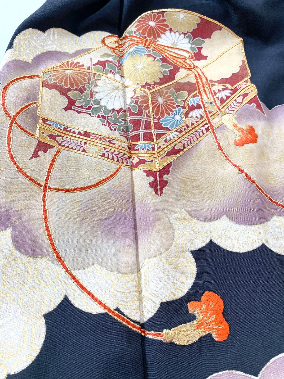 大人 セレブ着物スカートフリーサイズ1点物黒留袖着物リメイクウエストゴムロングスカートフリーサイズ