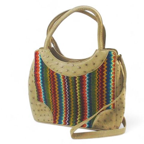 CARACARA ハンド ショルダー 2WAYバッグ ストライプ ベージュ オーストリッチ タオル地