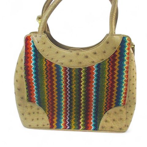 CARACARA ハンド ショルダー 2WAYバッグ ストライプ ベージュ オーストリッチ タオル地