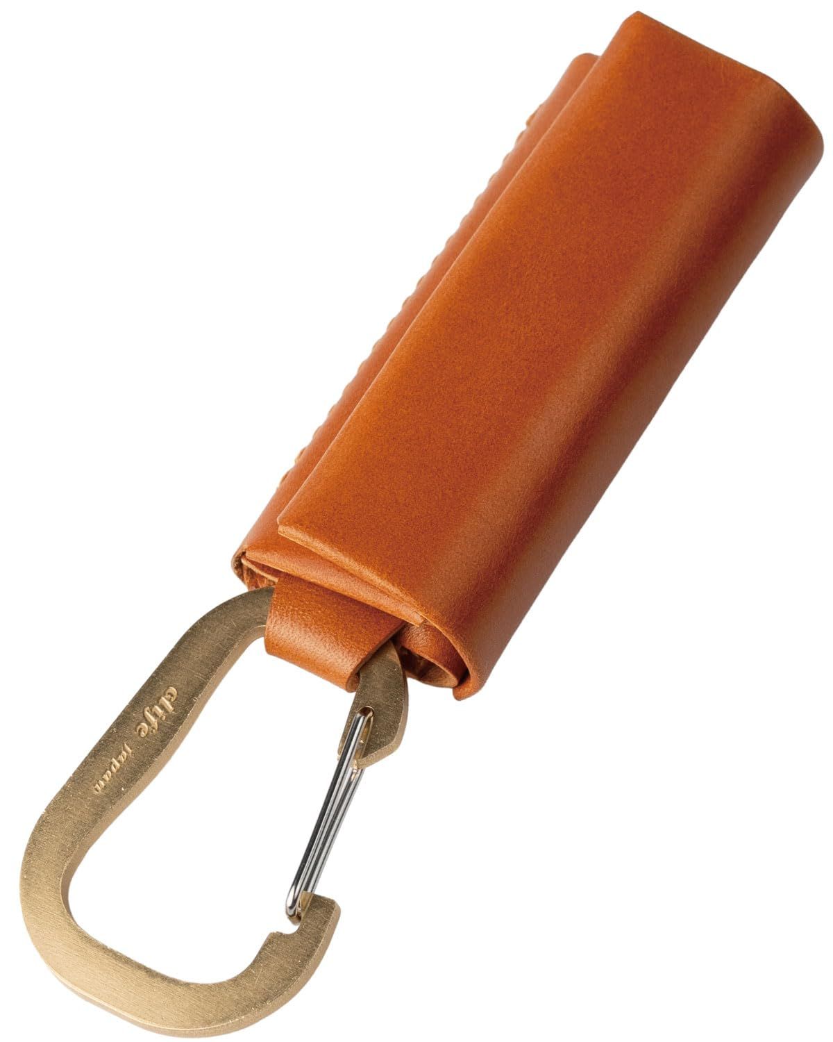 クリフ 財布 ウォレット 緊急用 メンズ ミニ 小さい コンパクト キャッシュレス 本革 真鍮 カラビナ-キャメル