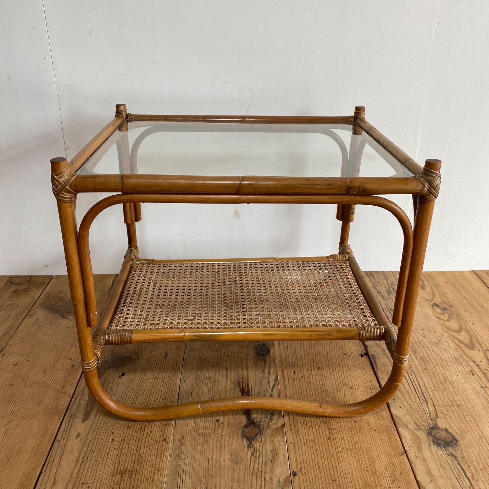 ヴィンテージ ラタン ガラス テーブル 机 籐 レトロ z900 MARWIL-DEMENAGEMENTS_CH