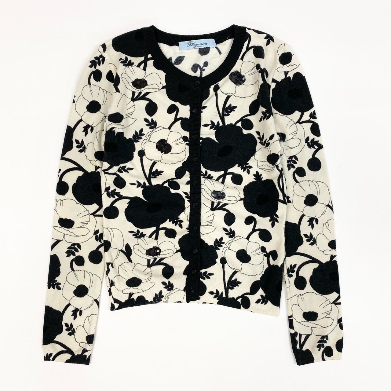 【Blumarine/ブルマリン】長袖カーディガン　ビジュー　花柄　イタリア製 31k2 Blumarine ブルマリン イタリア製 長袖ニットカーディガン 花柄