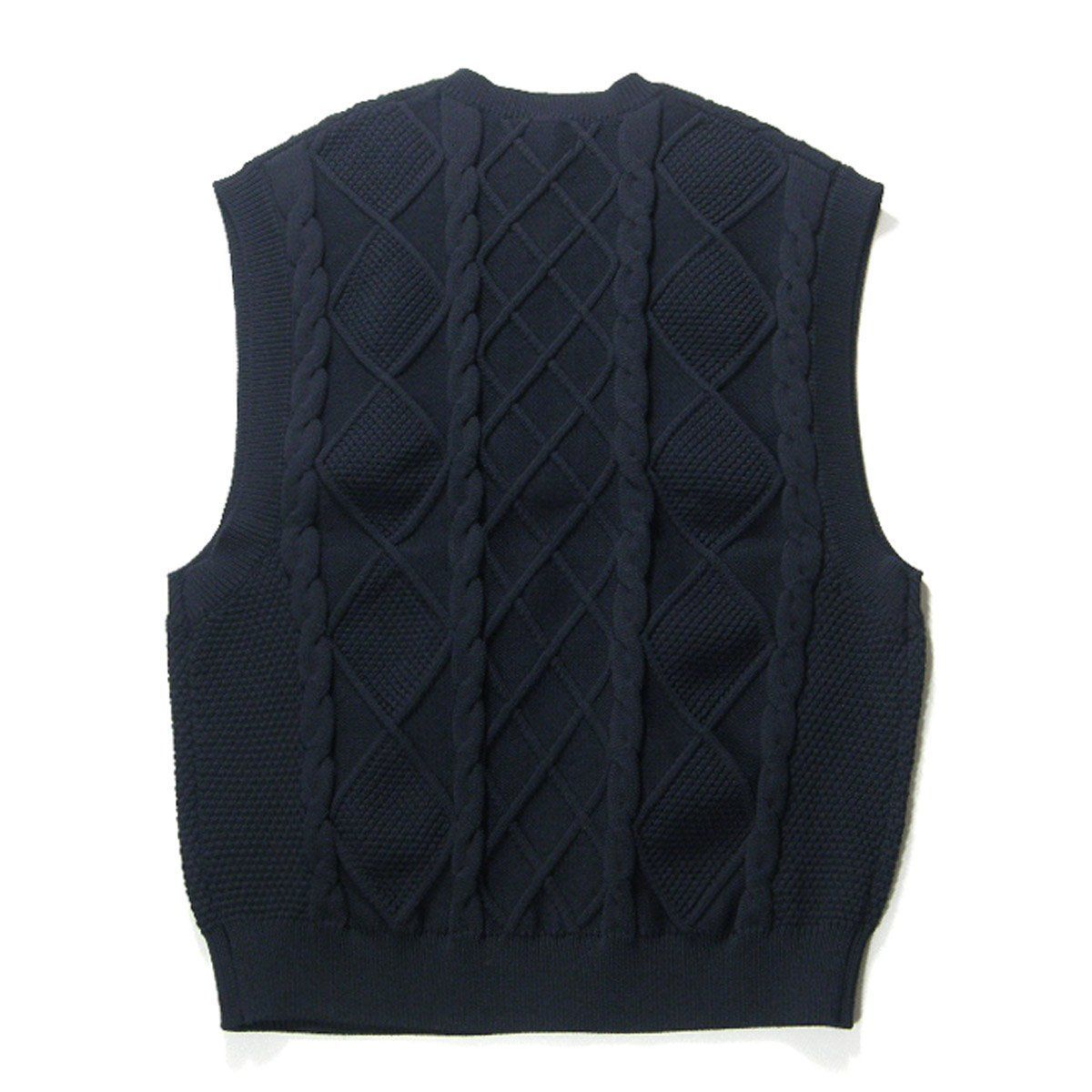 BEAMS ビームス 洗濯機で洗える フィッシャーマンニット ベスト セーター ネイビー ｜ 秋冬