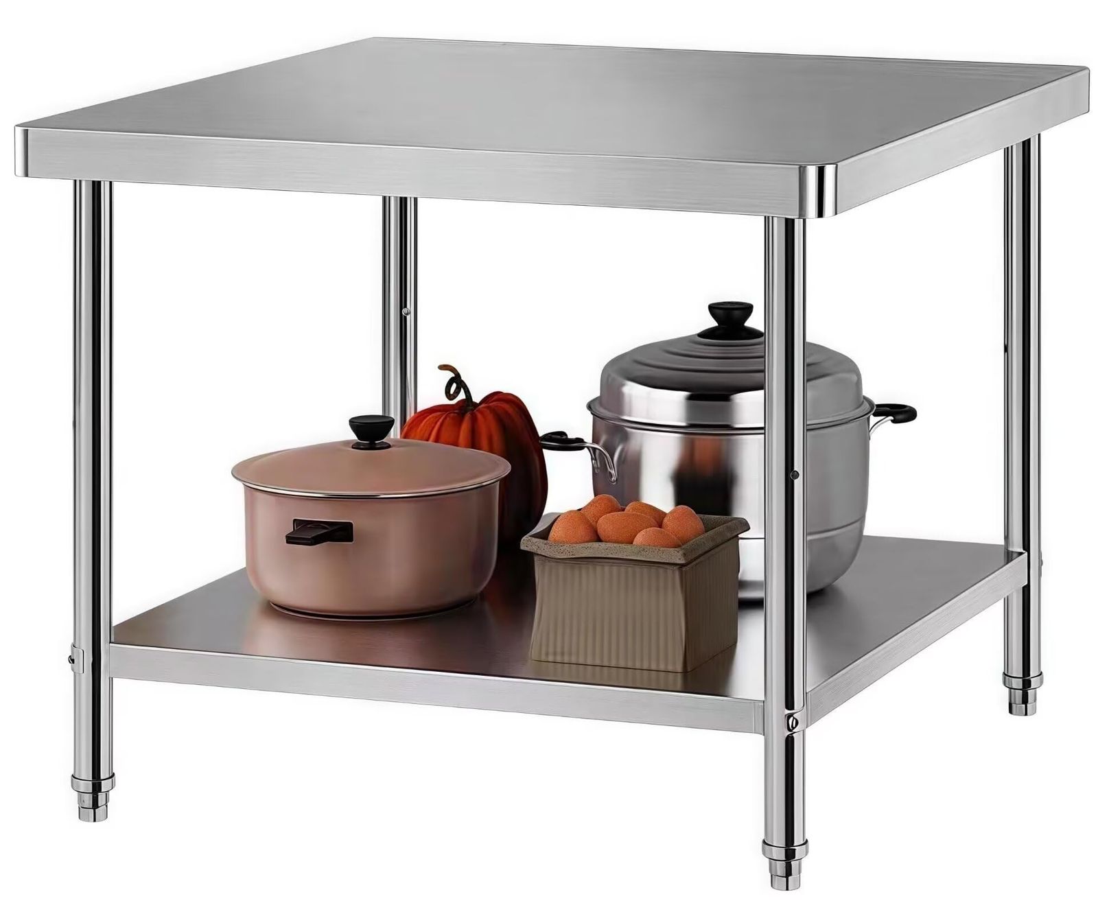 ステンレス 作業台 業務用 調理台 天板 90×60cm 厨房作業台 丸角デザイン ぶつかり防止 2段 ステンレステーブル キッチン置き棚 足調整 キッチン 飲食店 家庭用 日本語取扱説明書付き シルバー 90x60x80.3cm