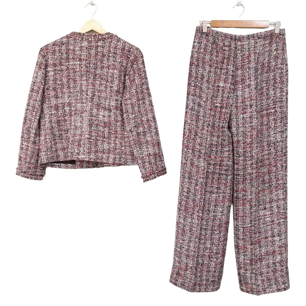 theory セオリー レディースパンツスーツ レディース - レッド×ダークネイビー×白 ツイード