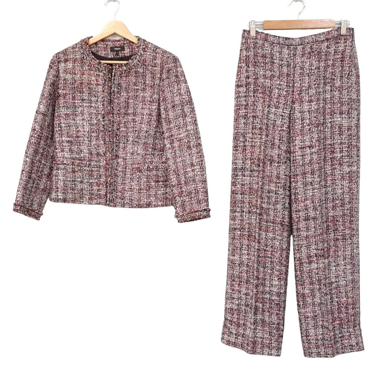 theory セオリー レディースパンツスーツ レディース - レッド×ダークネイビー×白 ツイード