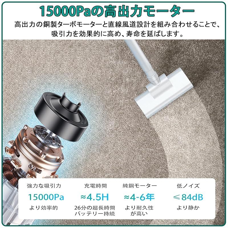 掃除機 コードレス Fochai【15000pa 強力吸引 革新モデル】スティック