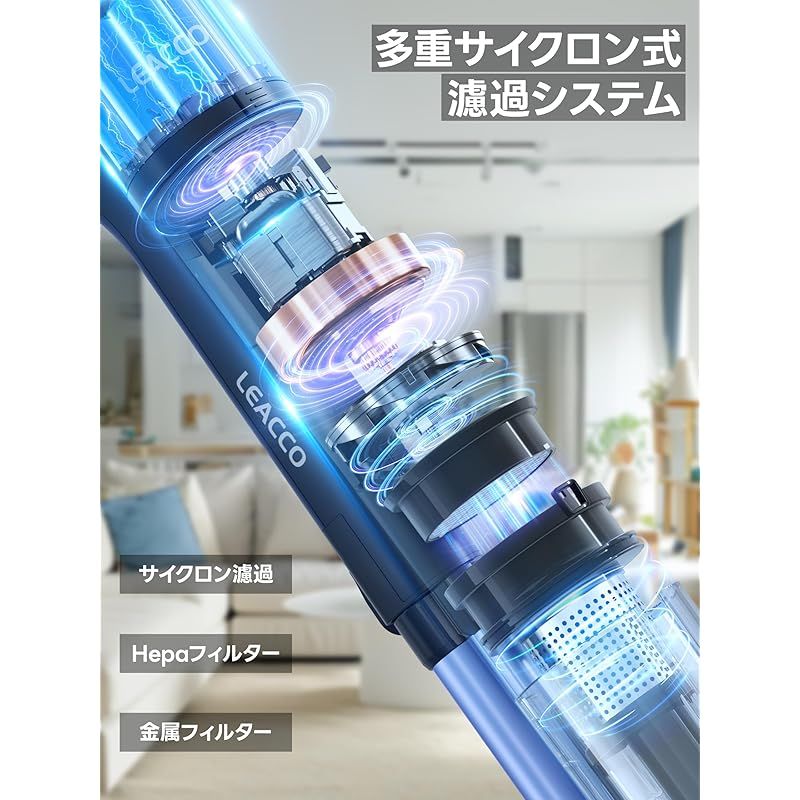 節約 掃除機 コードレス【着脱式バッテリー&1KG軽量本体】38000pa