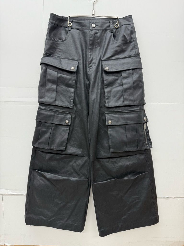 ROSEN KREUZ Double Sack Press Wide Pants サイズ3 133116 ローゼンクロイツ ダブルサックプレスワイドパンツ ブラック コーティング ワックス カーゴパンツ 韓国 ストリート X0612-001 214