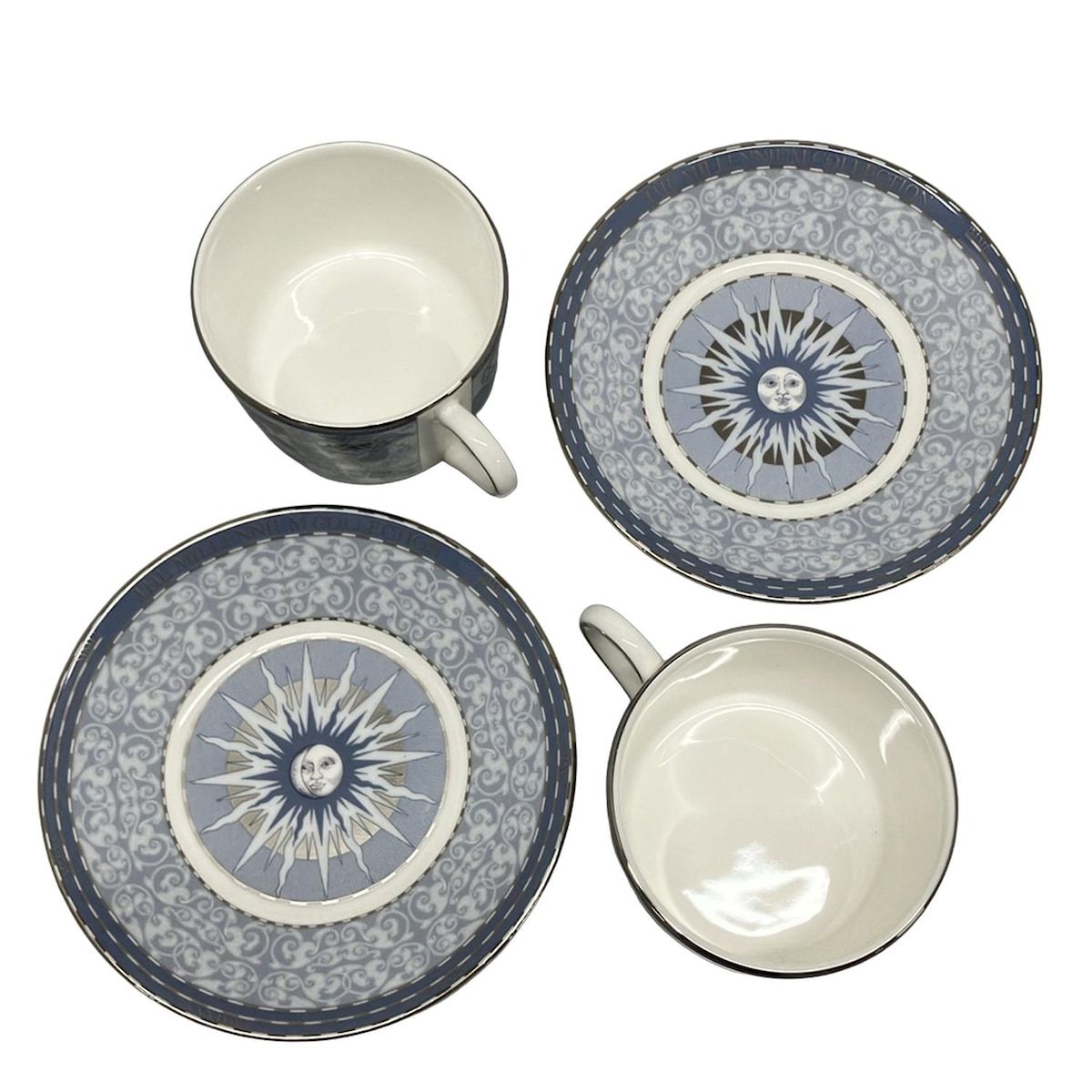 WEDG WOOD ウェッジウッド 食器 - 白×ライトグレー×マルチ カップ-ソーサー×2点 ミレニアム THE 21TH CENTURY